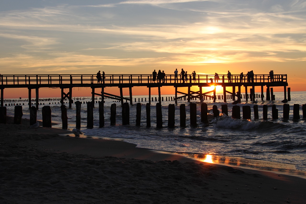 Image - sea sunset water pier dawn beach