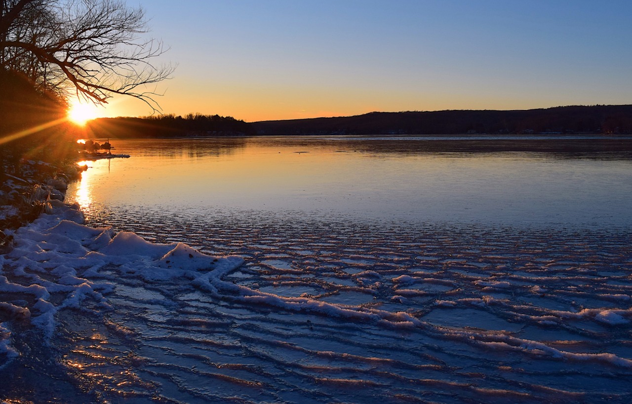 Image - lake sunset frozen landscape