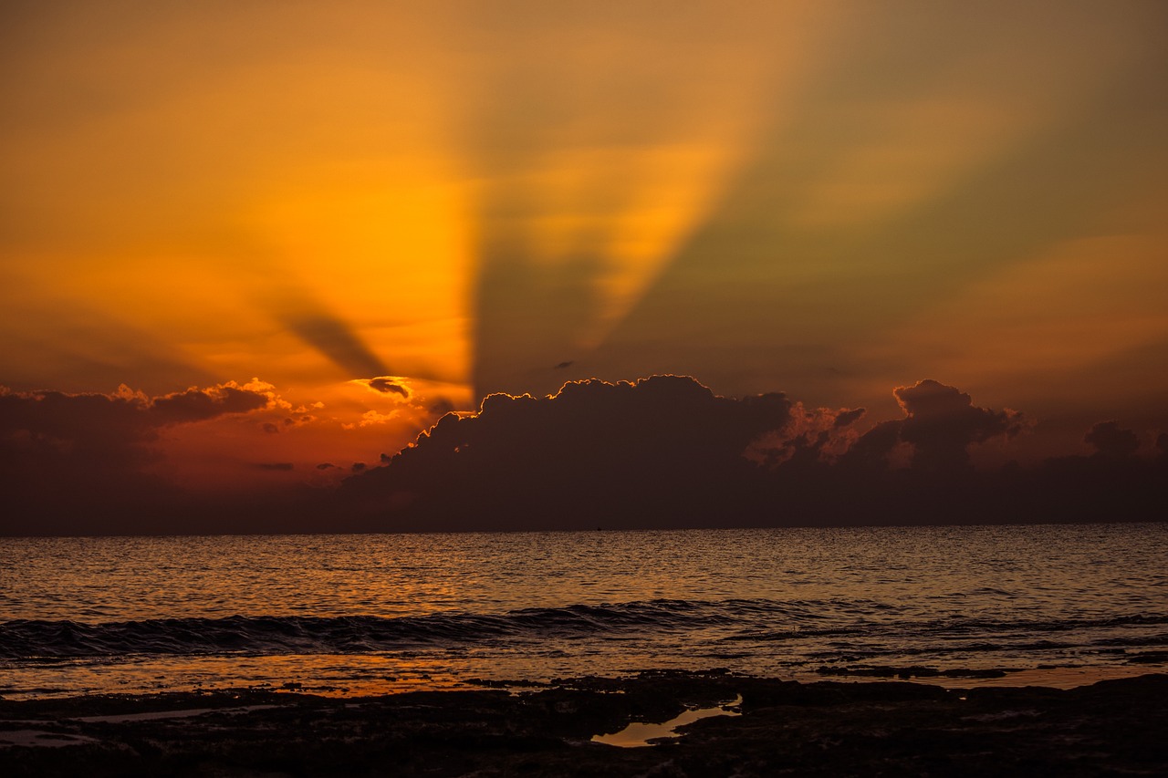 Image - sunset dusk beach sea sky clouds