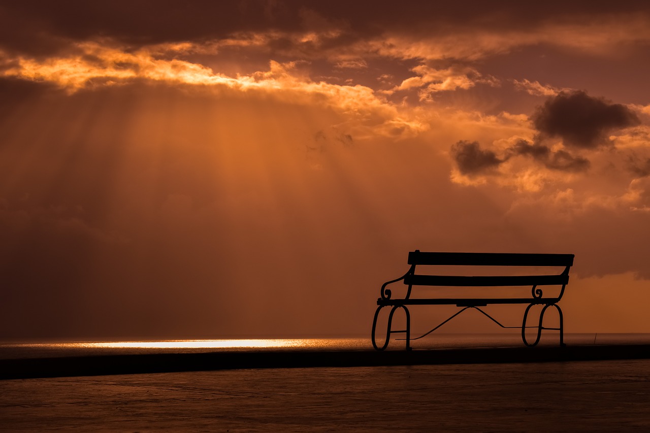 Image - bench sunset dusk clouds sky