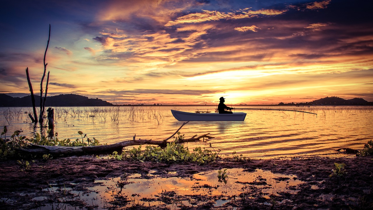 Image - design fishing boat water sunset