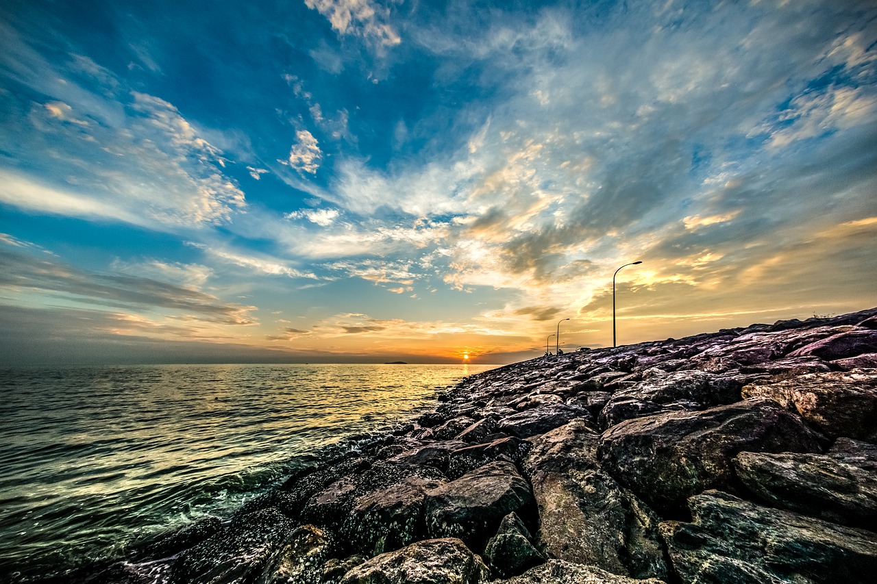 Image - sky sunset sea nature water