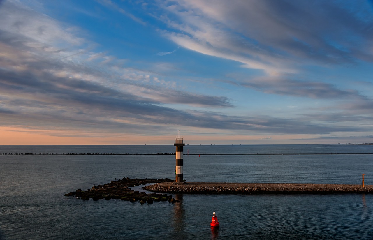 Image - waters sunset sea lighthouse dawn