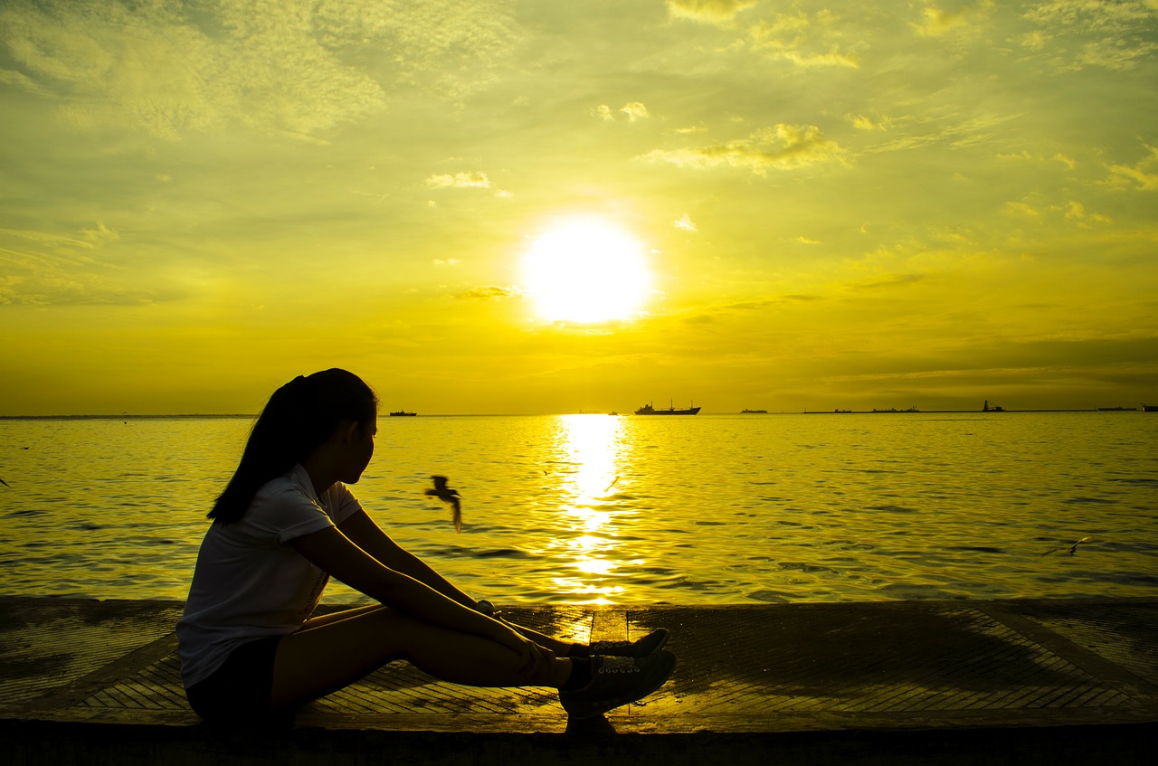 Image - girl sitting sunset rest relax