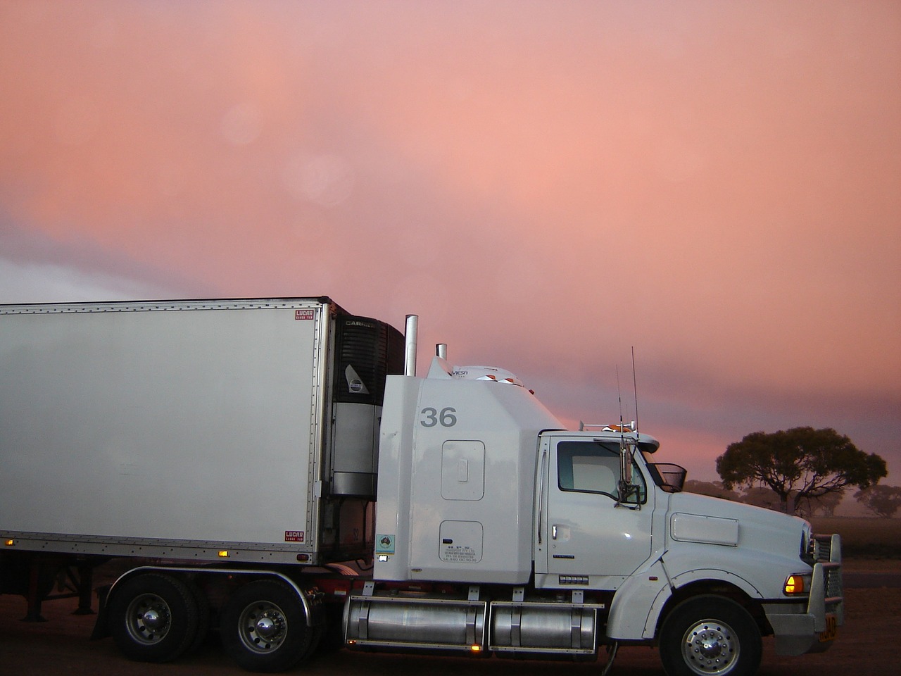 Image - truck lorry sunset road cargo