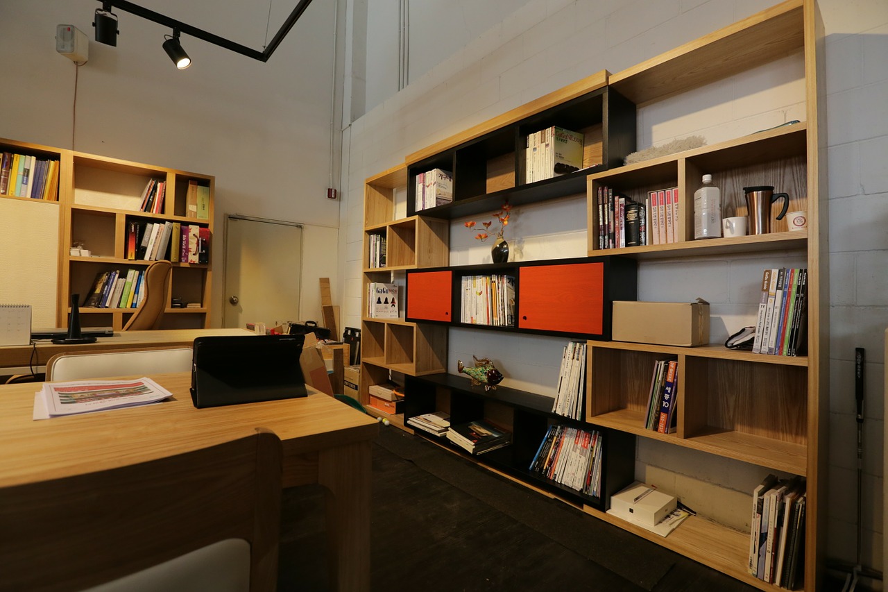 Image - office shelf desk interior design