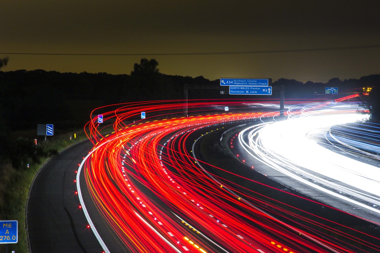 Image - traffic highway lights night road