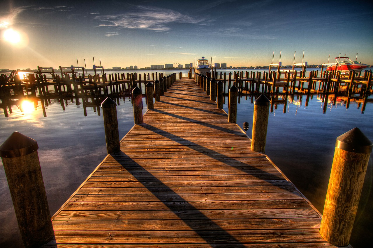 Image - pier harbor walkway sunset seaside