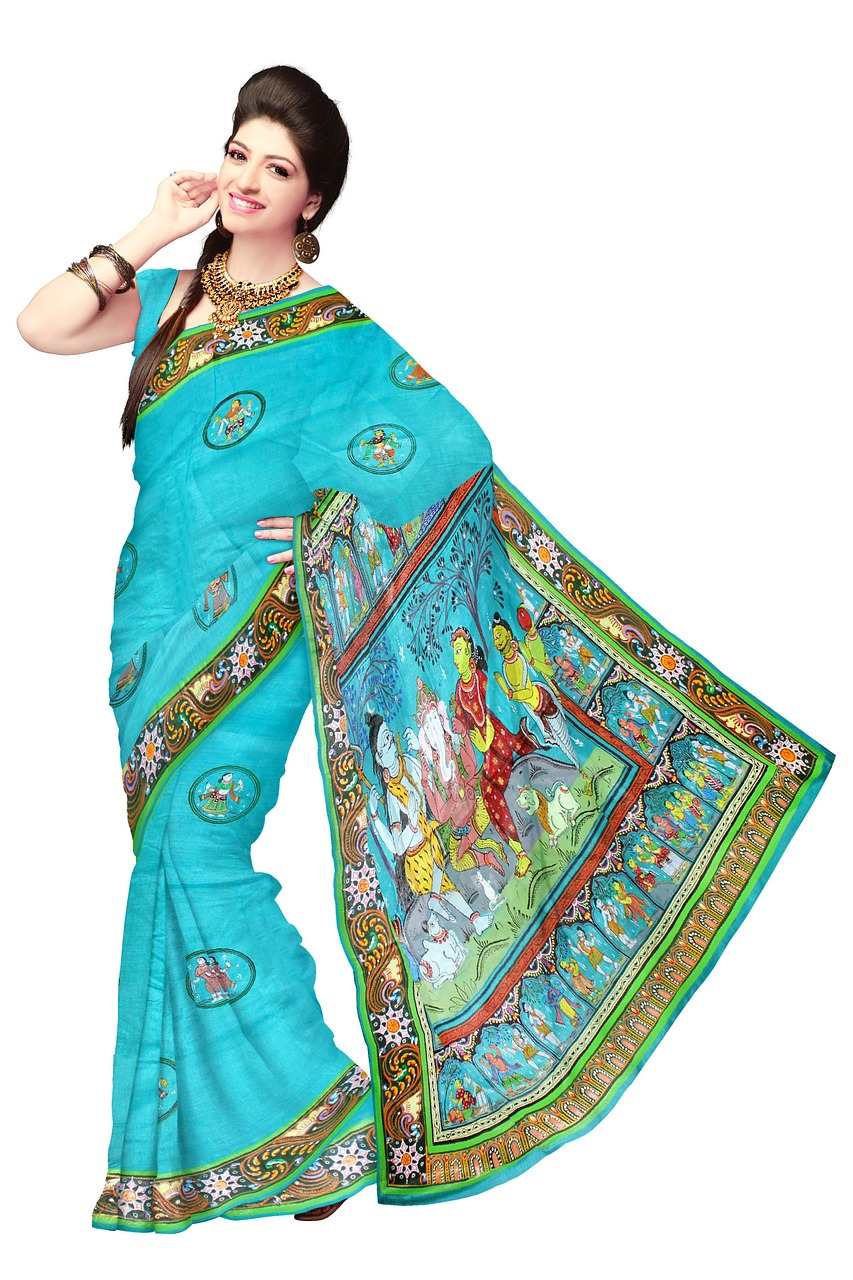 Image - sari teal turquoise woman fashion