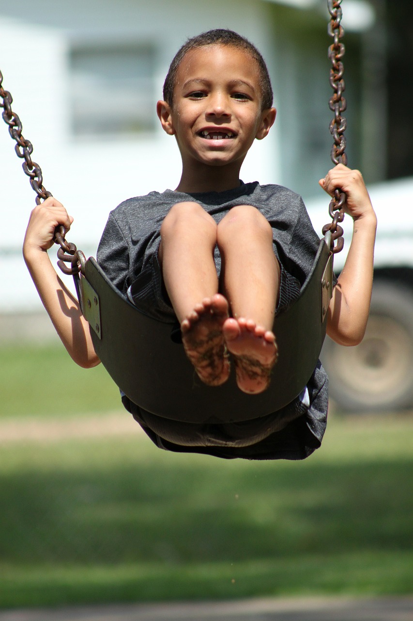 Image - kid boy swinging young swing