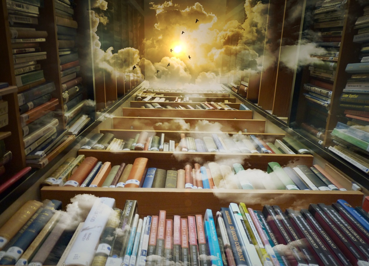 Image - library sky birds mystical clouds