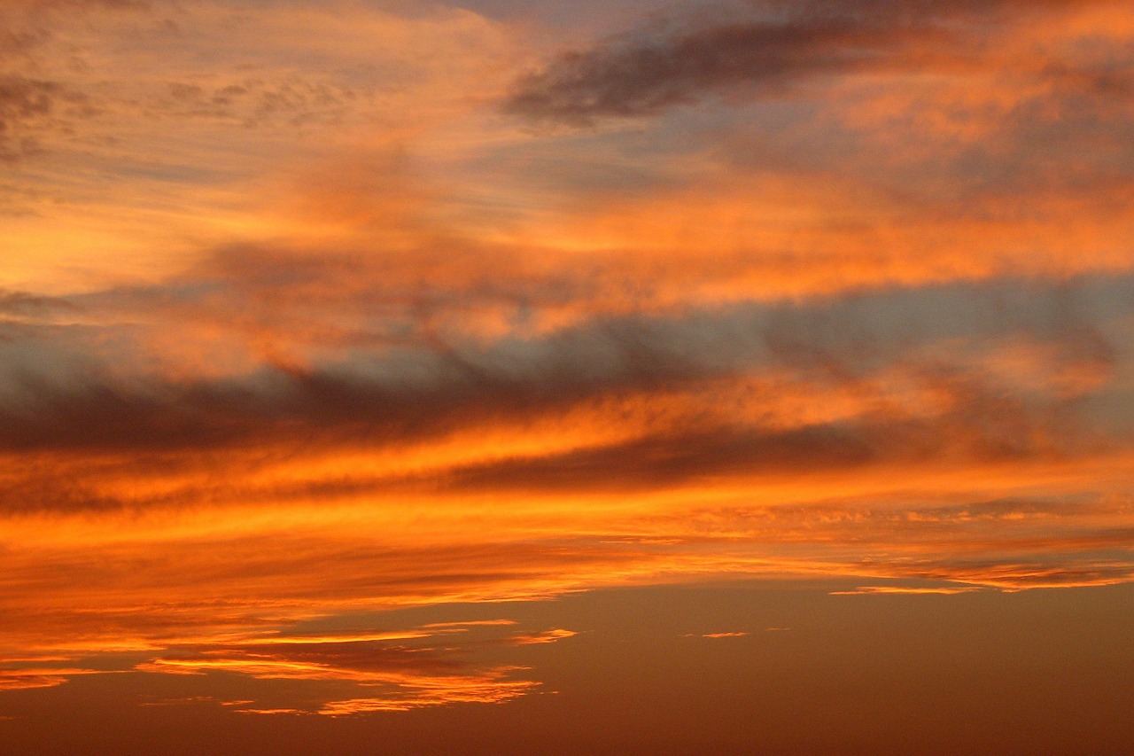 Image - sunset orange dusk sky clouds