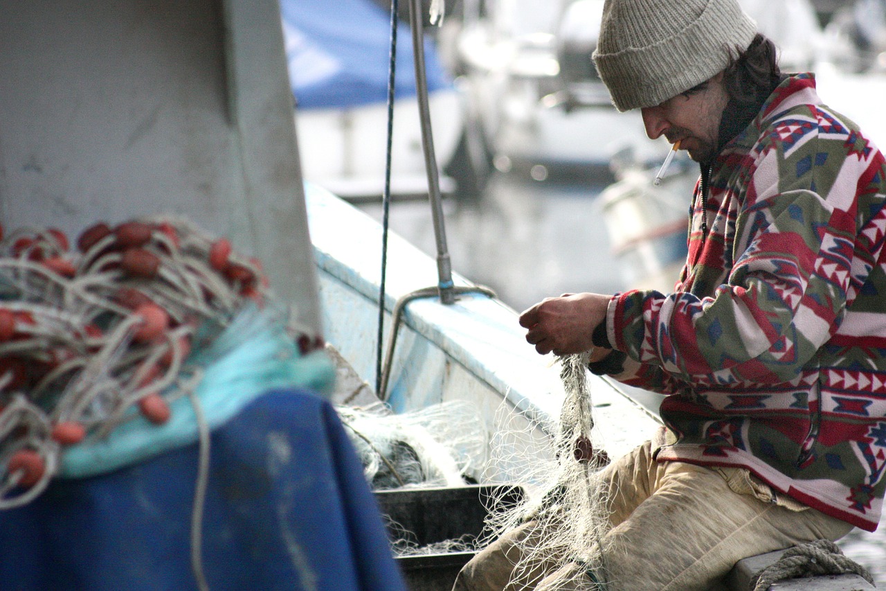 Image - fisherman network boat sea fishing