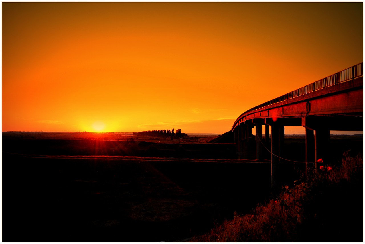 Image - sunset sun bridge red