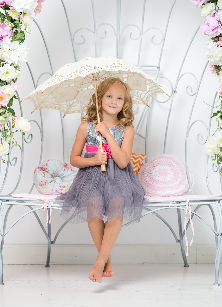 Image - girl umbrella bench sitting young