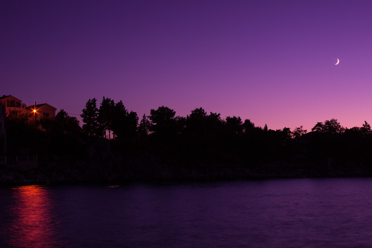 Image - night sky moon sea night violett