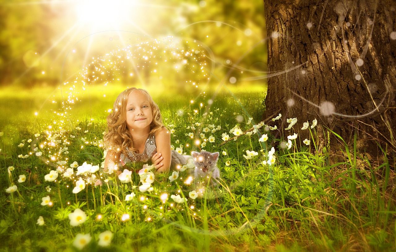 Image - girls cat tree sunshine light