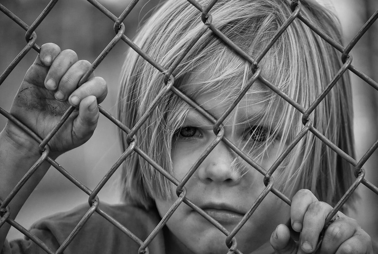 Image - boy looking fence chain link young