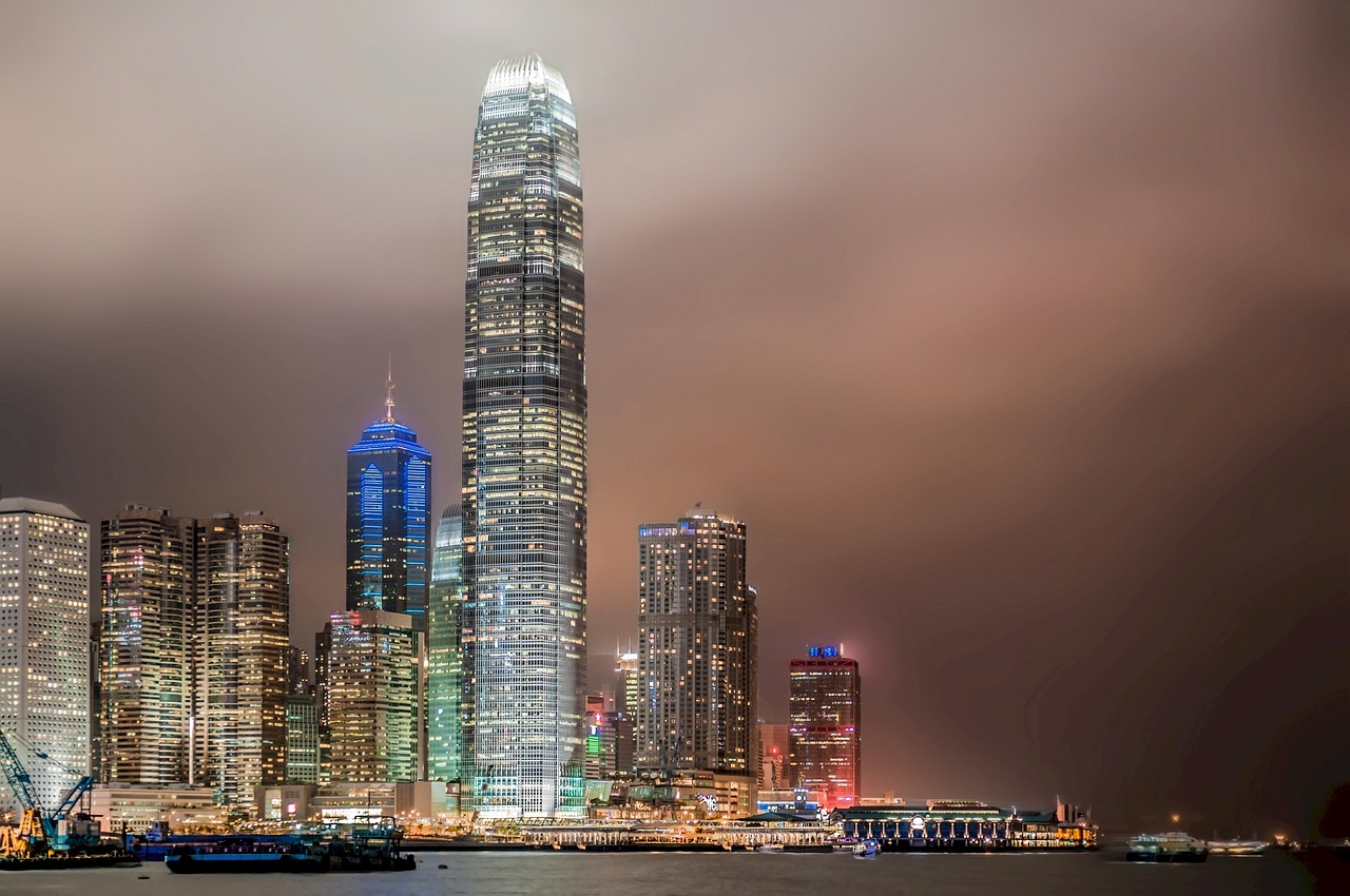 Image - hong kong skyscrapers night typhoon