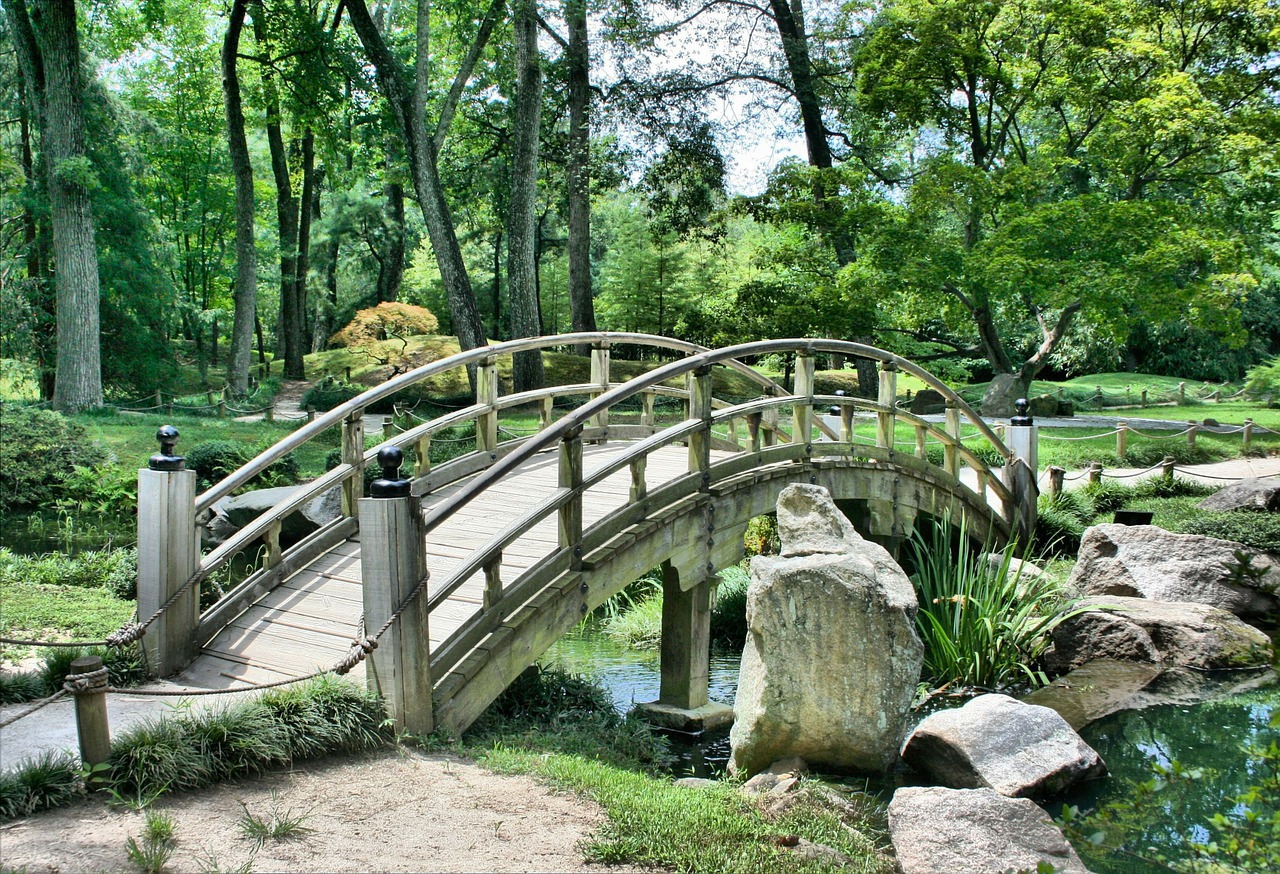 Image - bridge japanese garden arch park