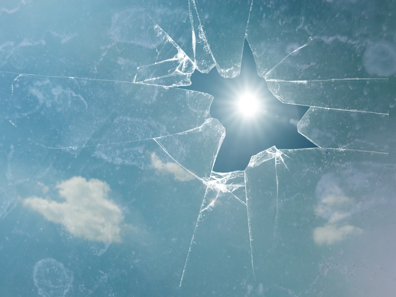 Image - broken glass sun clouds shattered