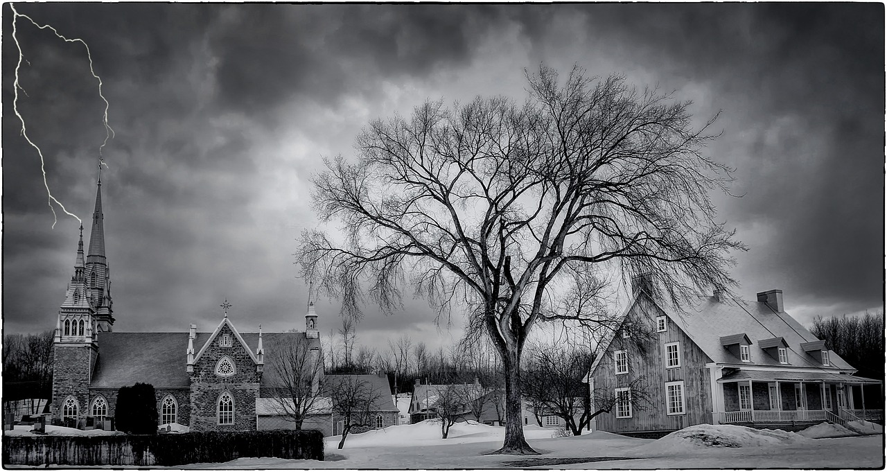 Image - lightning church tree landscape