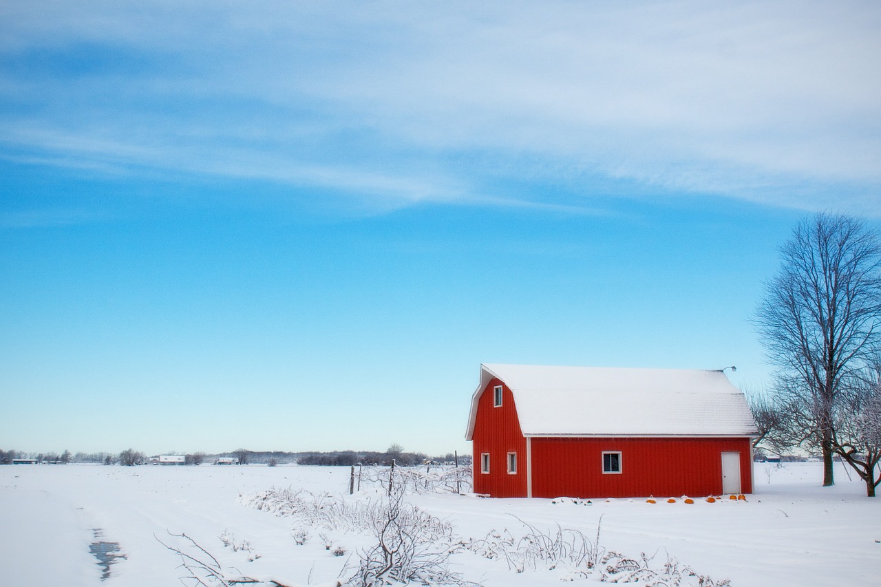 Image - winter barn snow rural farm red