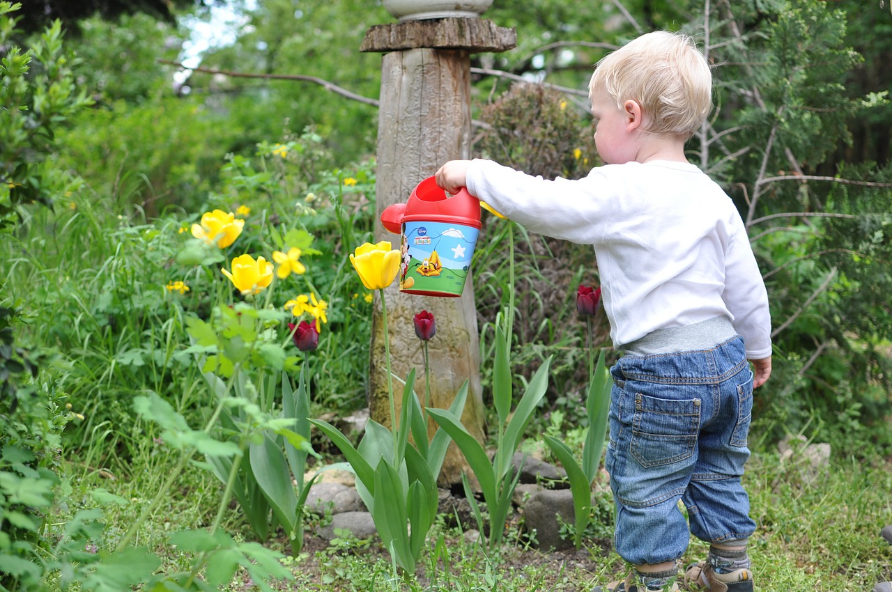 Image - child kid garden watering flower