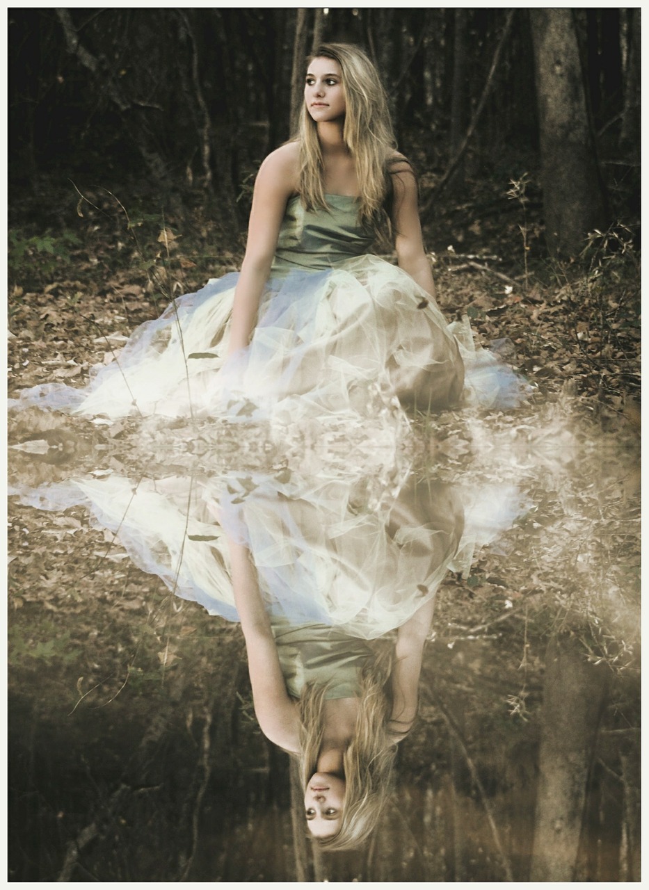 Image - girl woods reflection forest