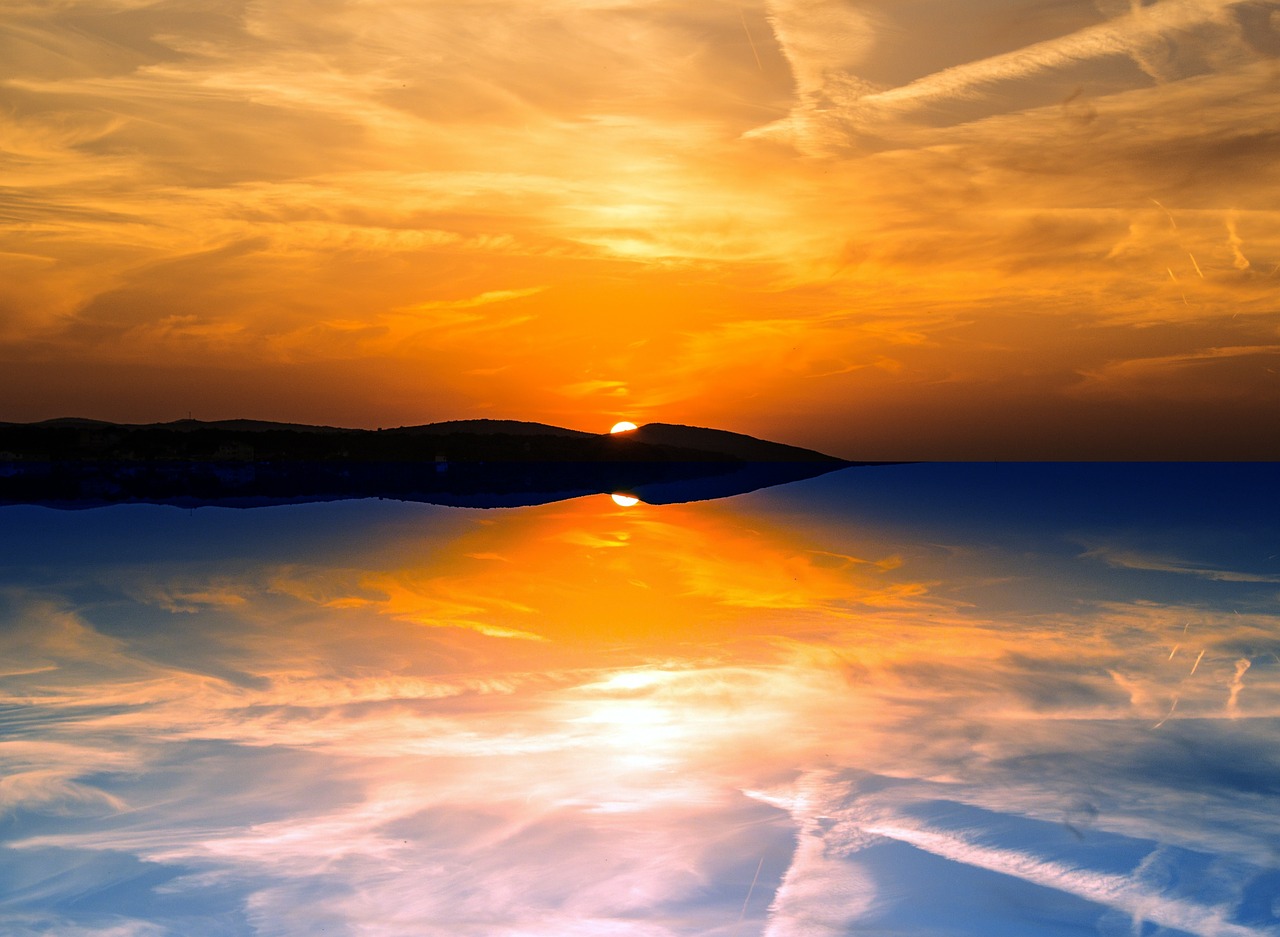 Image - evening reflection sunset sky sea