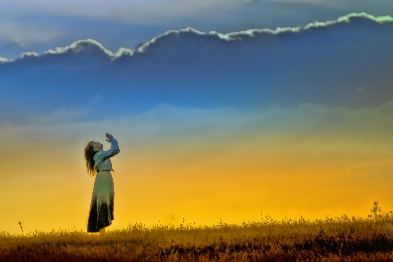 Image - sunset girl worship field prayer