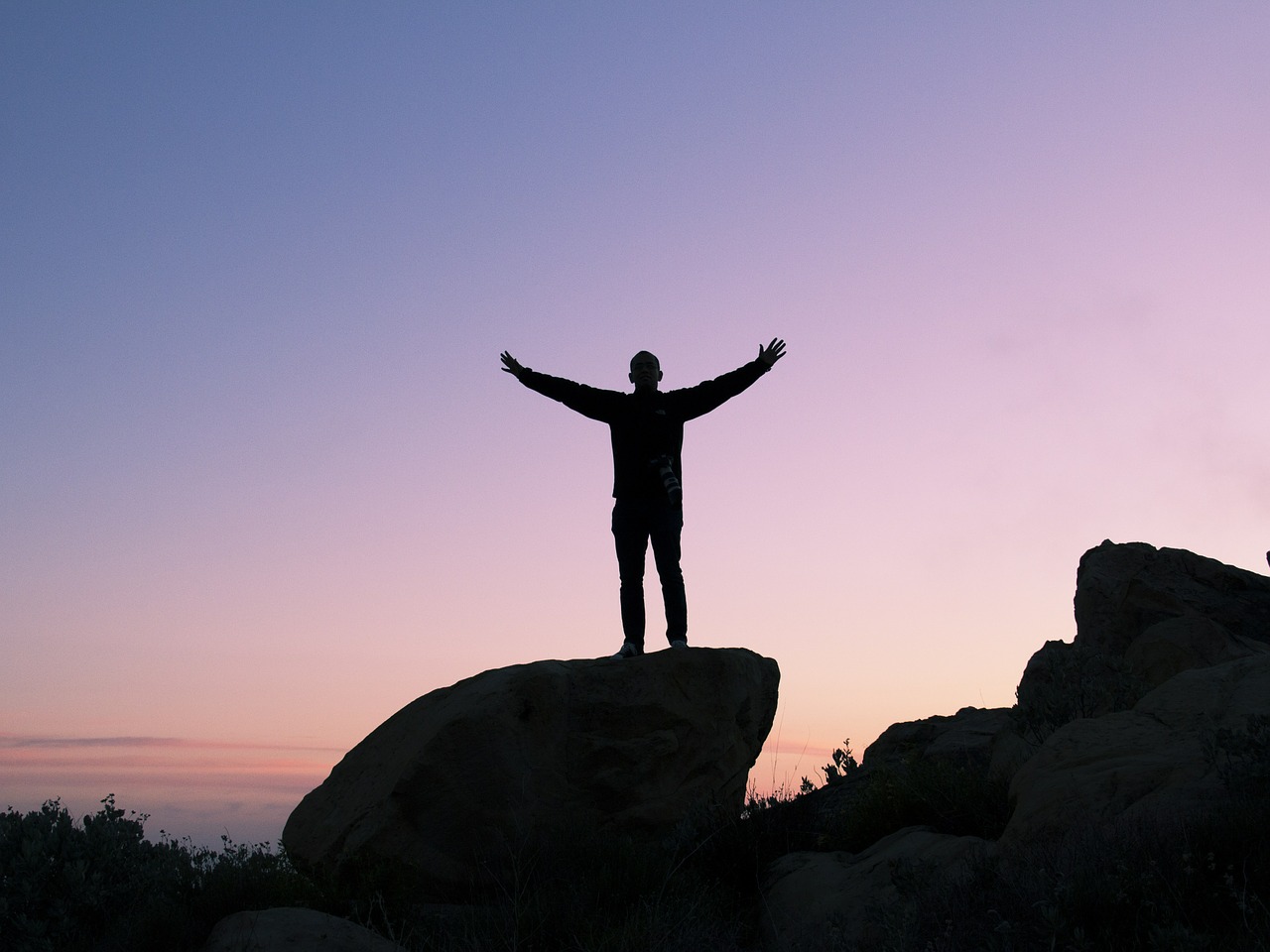 Image - person silhouette sunset rock