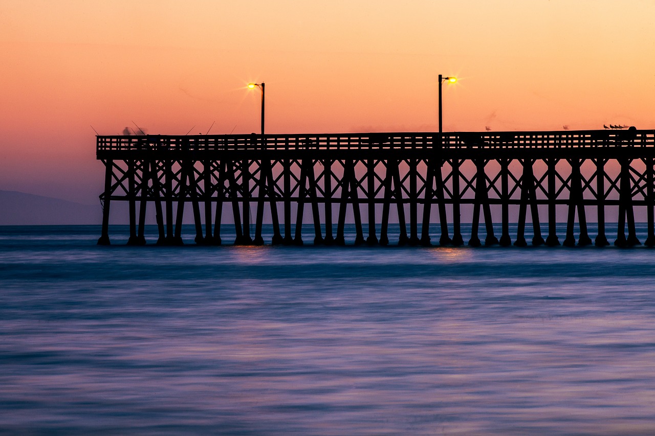 Image - jetty water ocean sunset sea