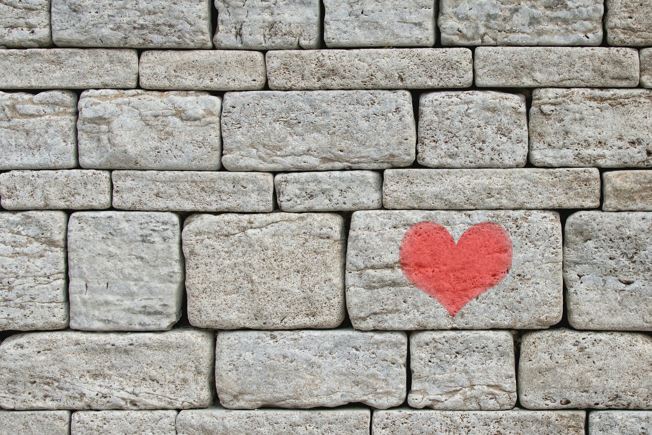 Image - stones wall heart grey background