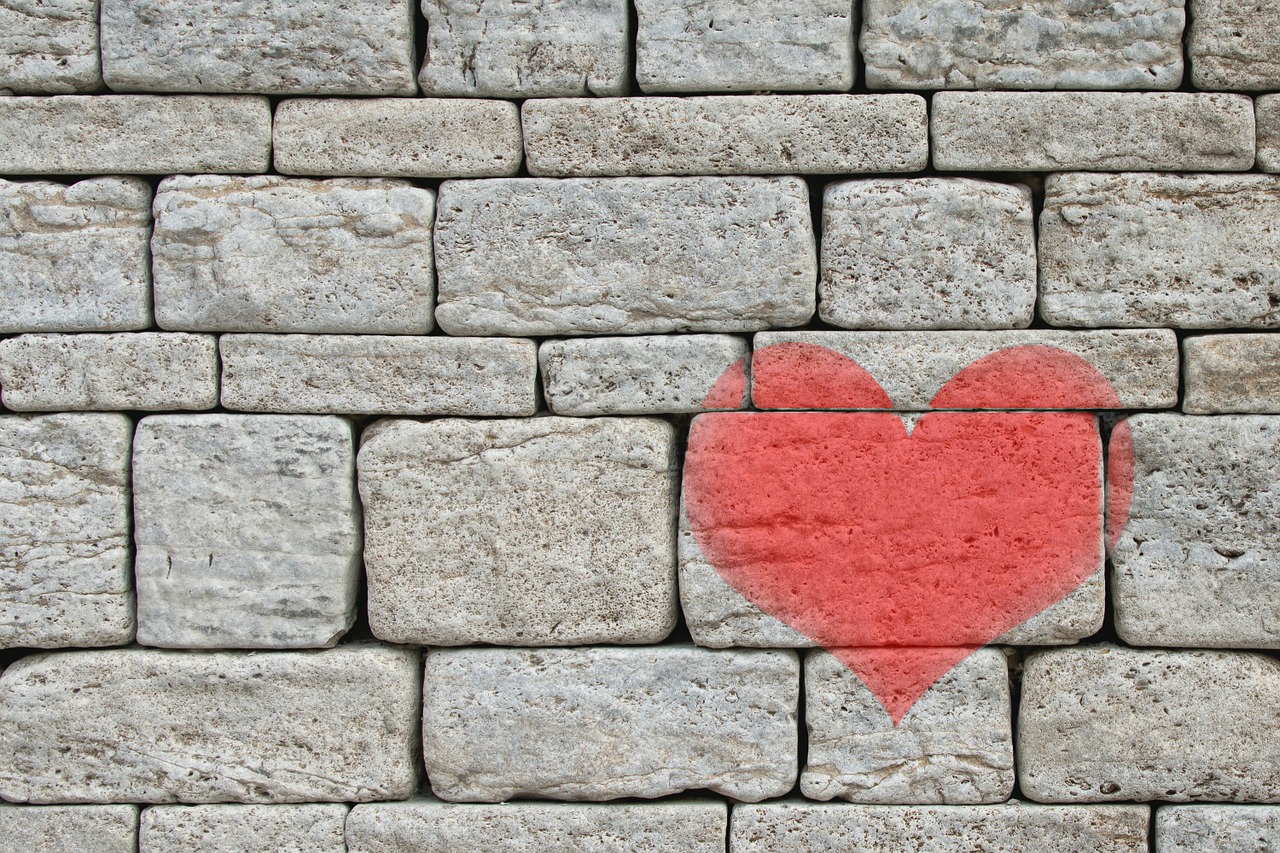 Image - stones wall heart grey background