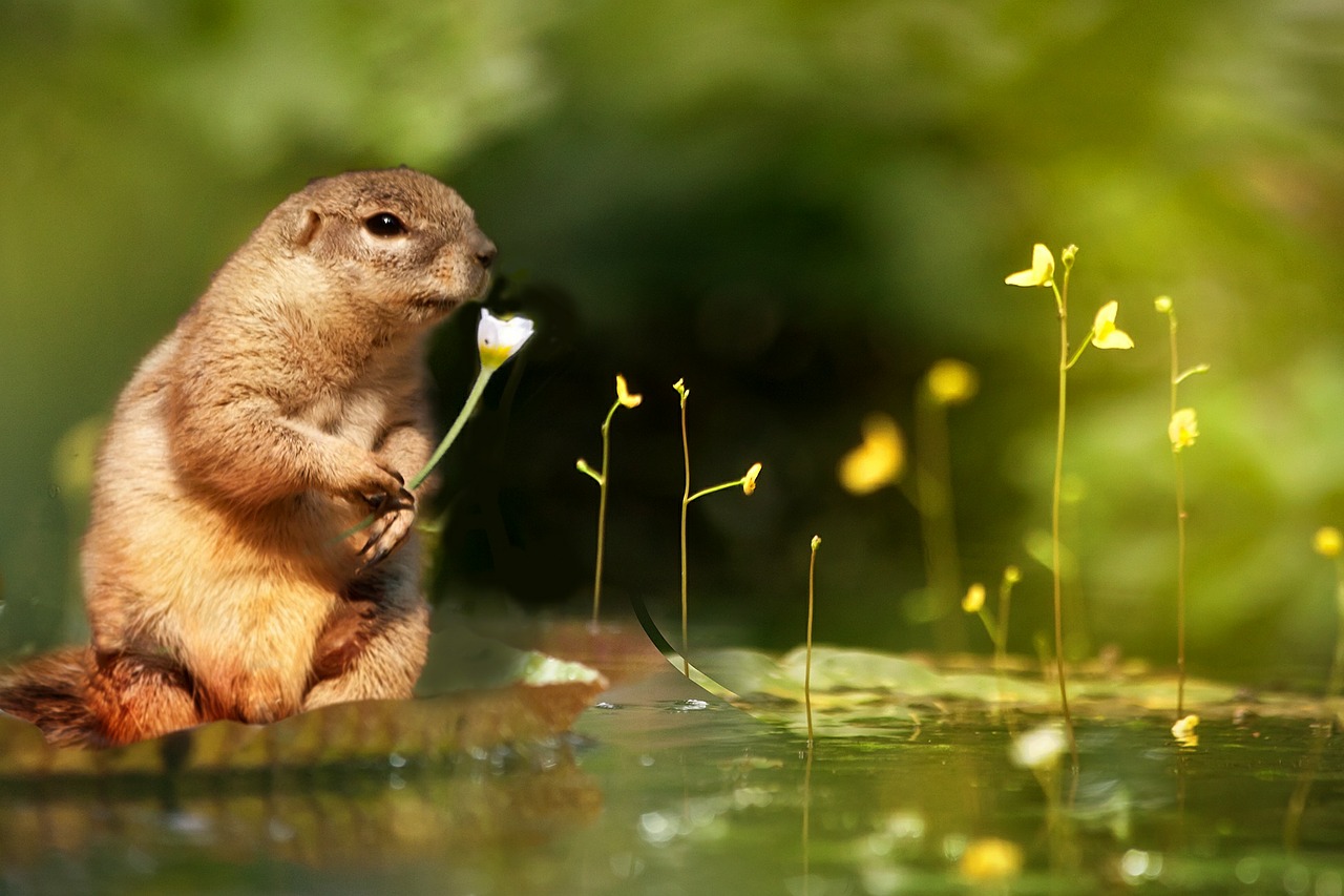 Image - squirrel water lily flower