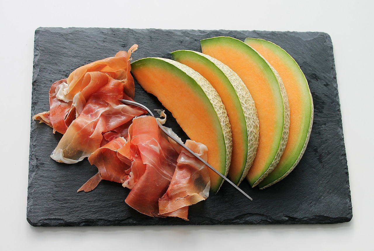 Image - melon ham fruit meat food