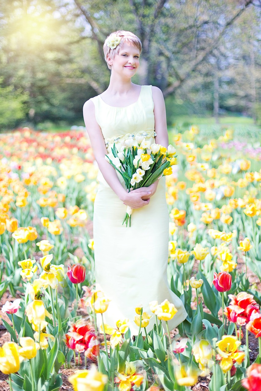 Image - field of tulips young woman pretty