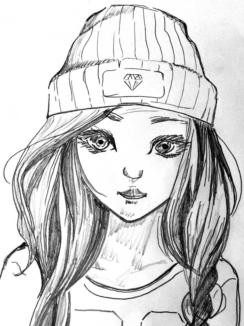 Image - girl cap t shirt drawing young