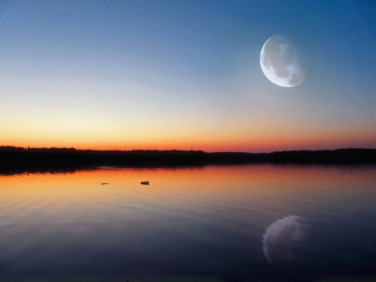 Image - evening lake glow big moon finland