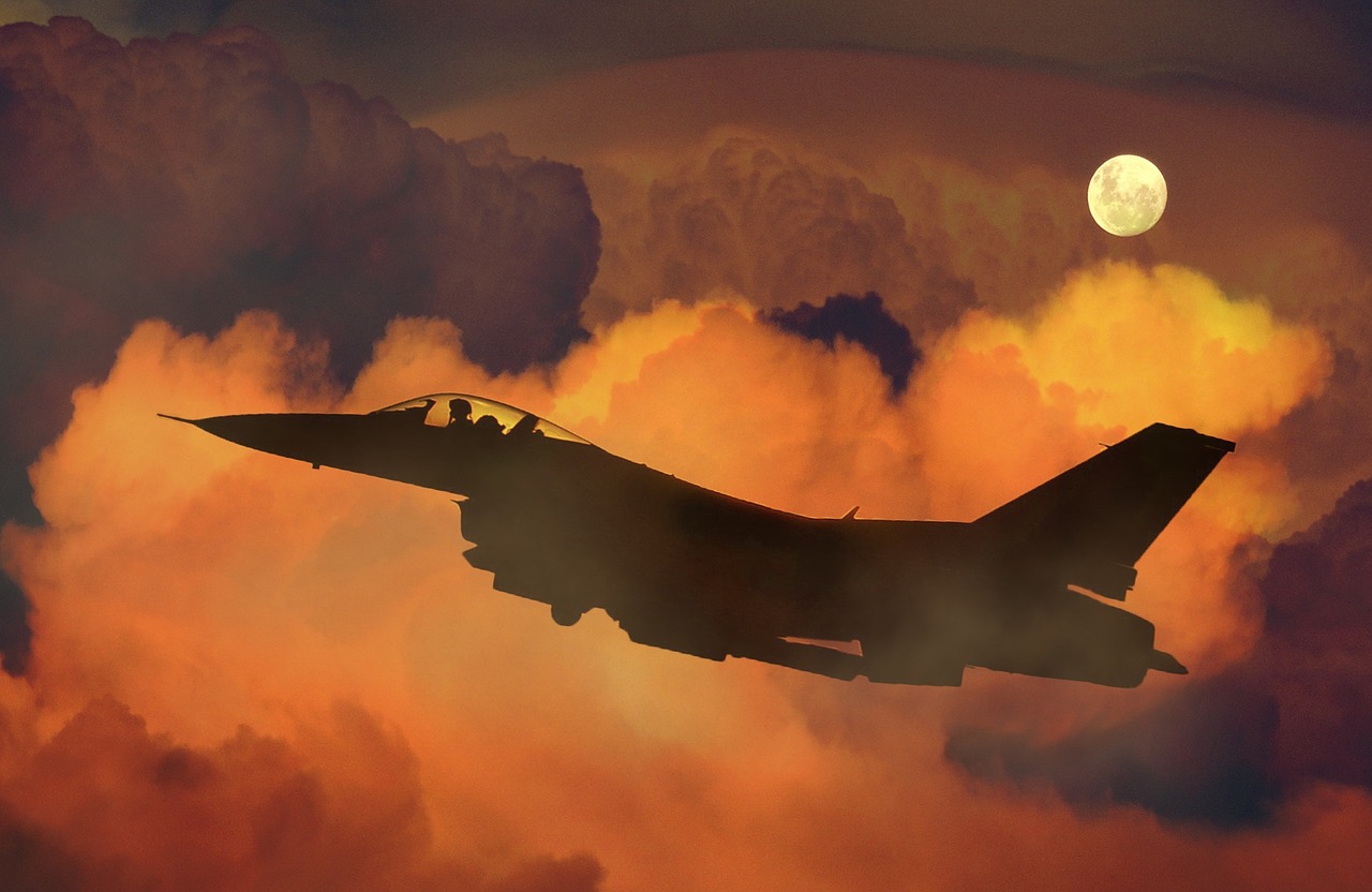 Image - air plane fighter night sky moon