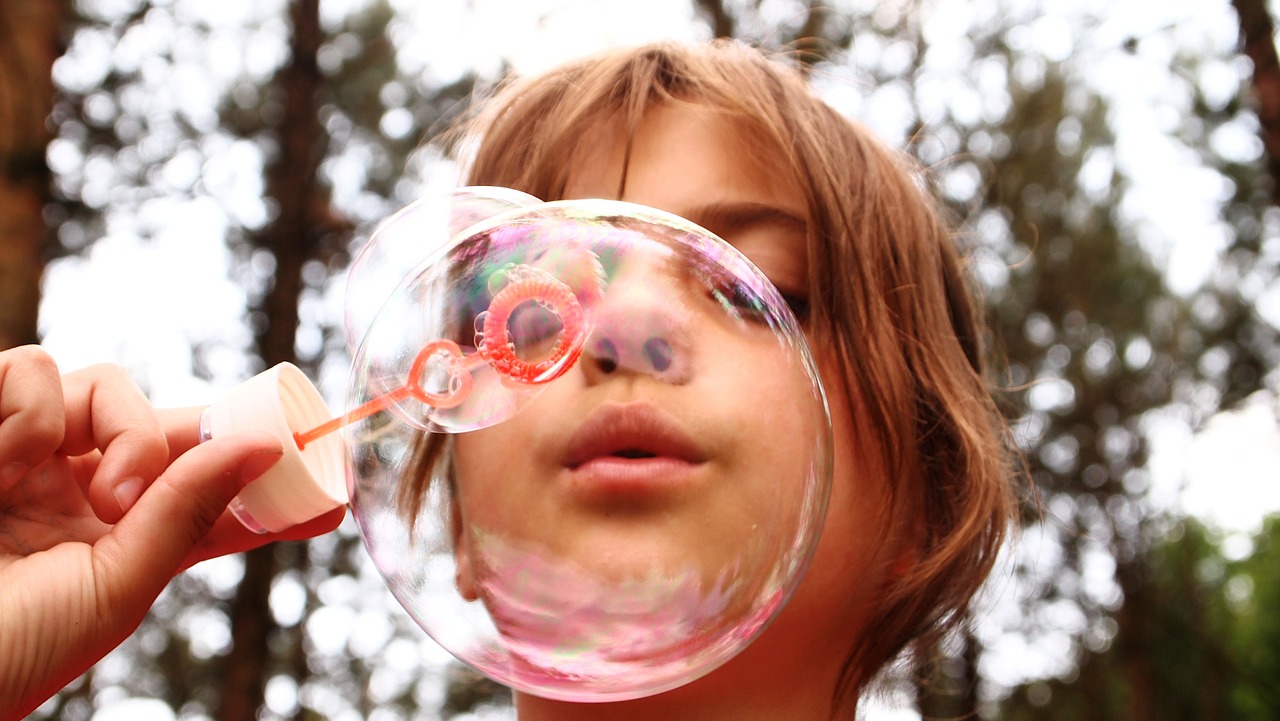 Image - blow bubbles fun trees girl