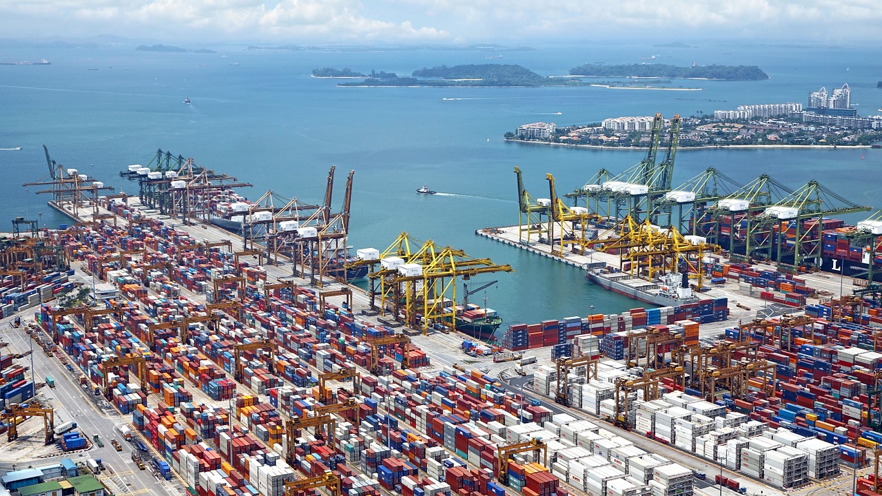 Image - port ships cranes load containers