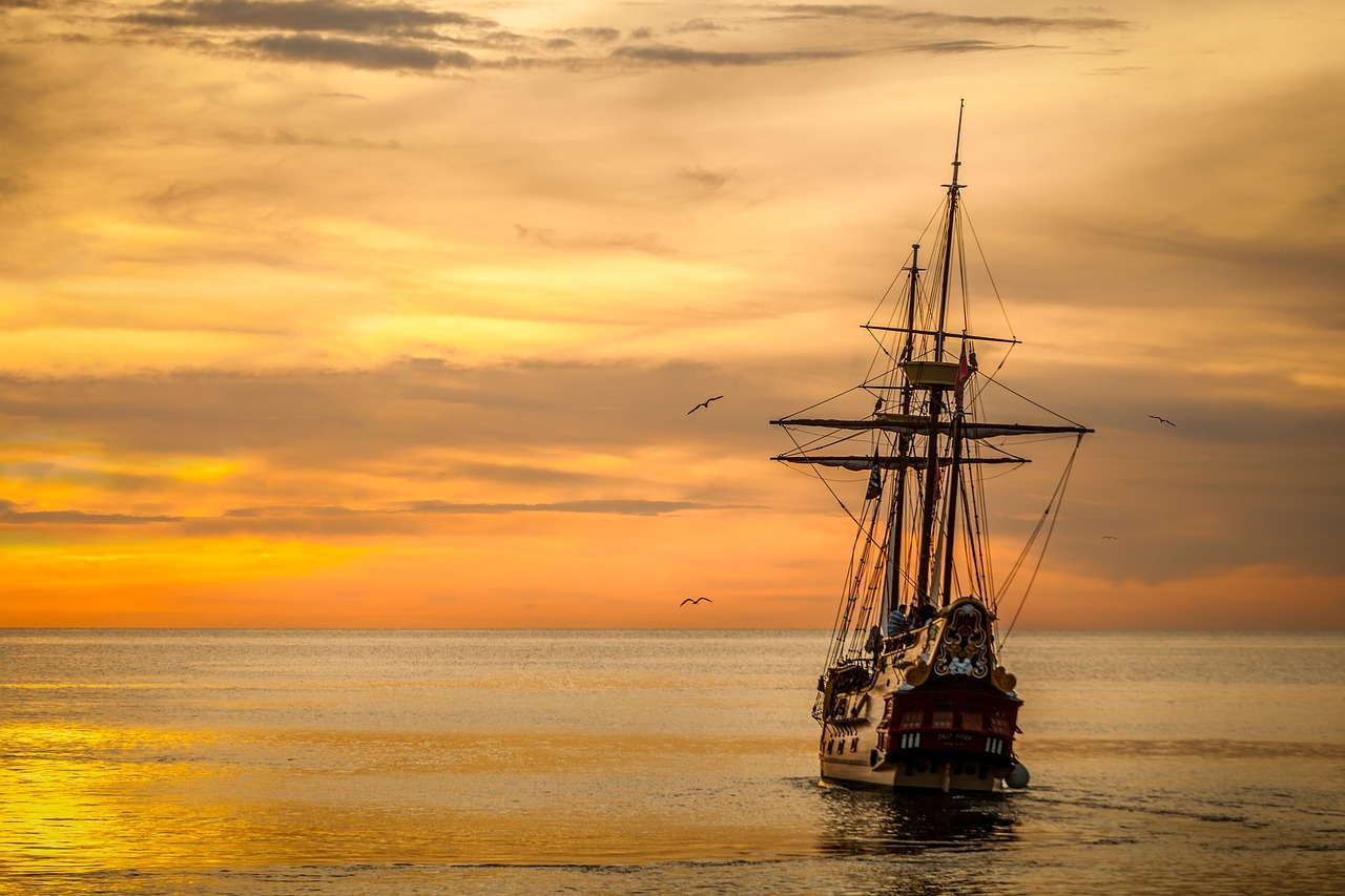 Image - sunset boat sea ship