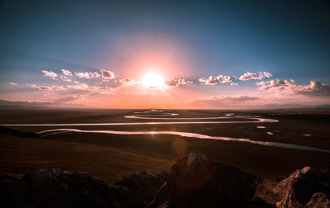 Image - the scenery prairie river sunrise