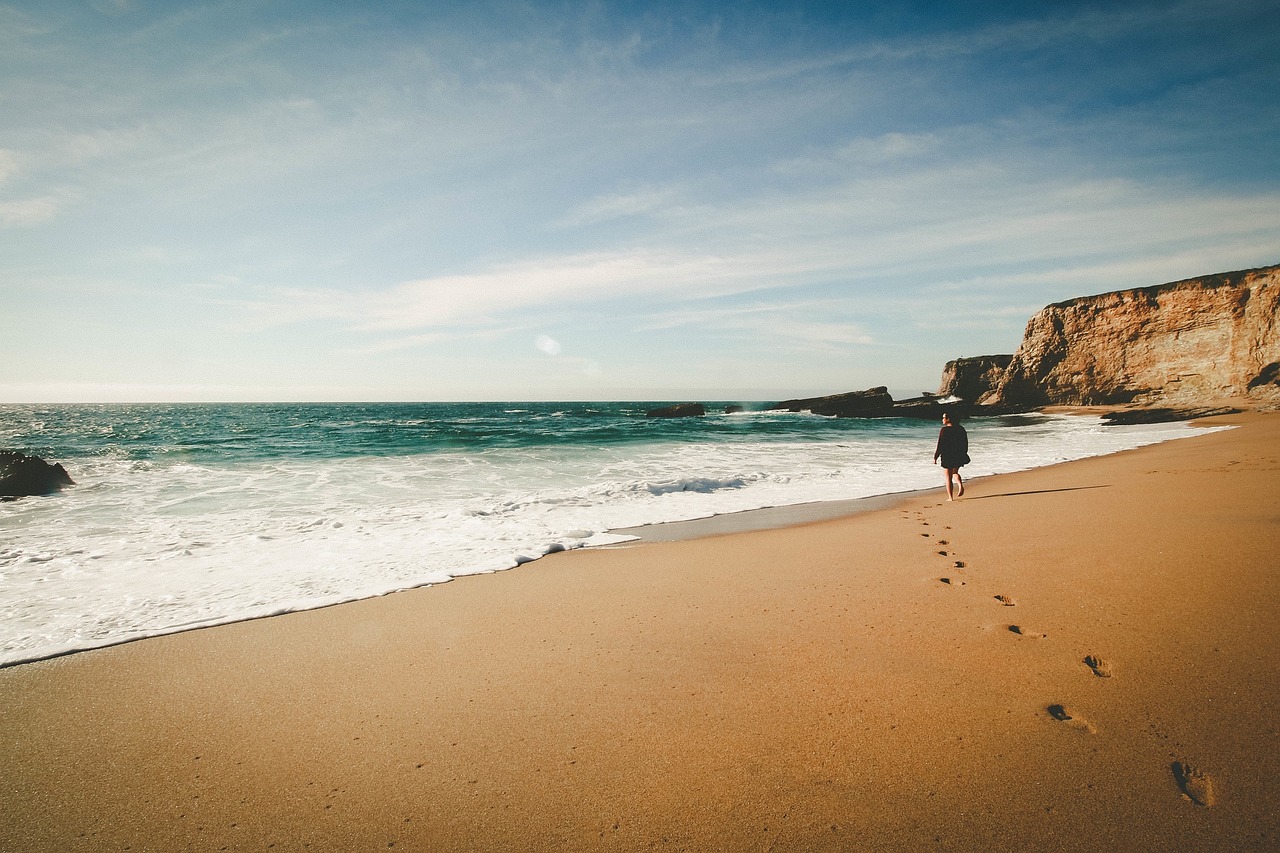 Image - beach sand ocean footprints person