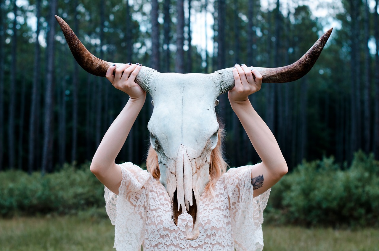 Image - skull horns animal head woman