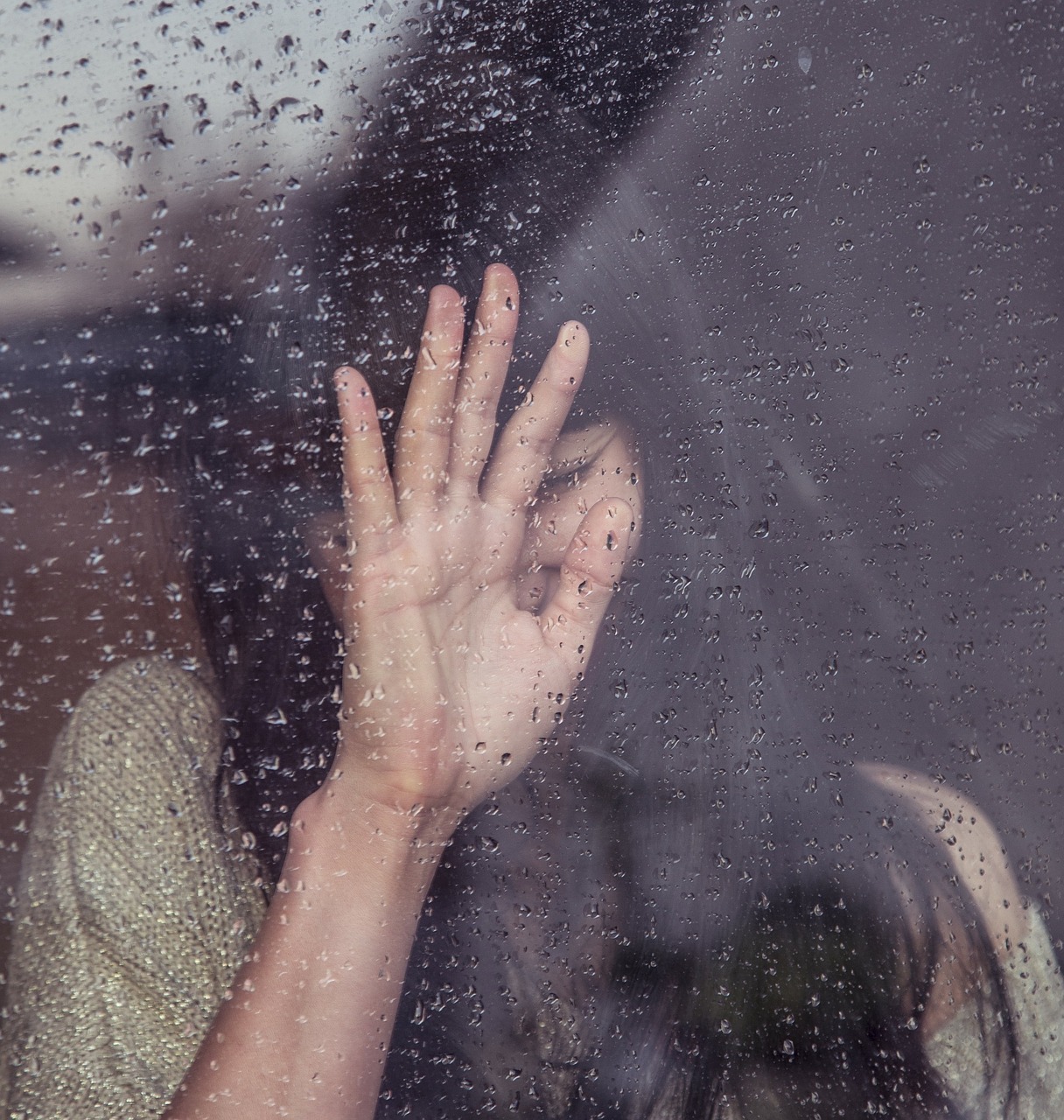 Image - girl sad crying raining rain drops