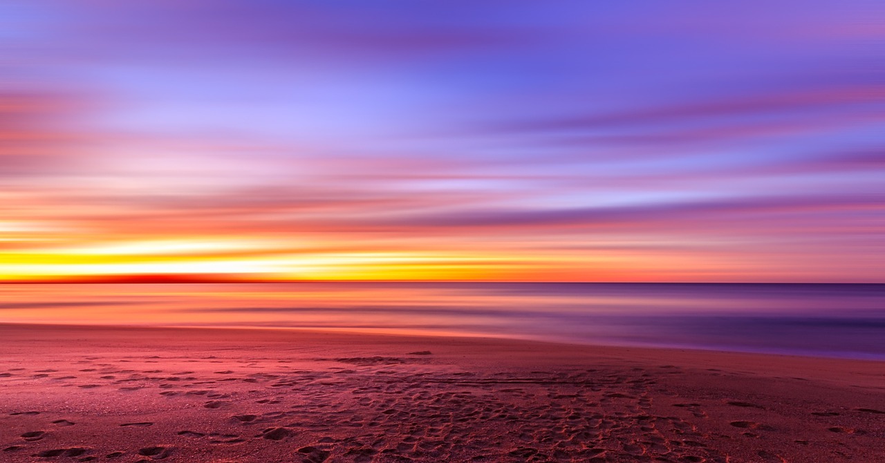 Image - sunset purple sky beach sand