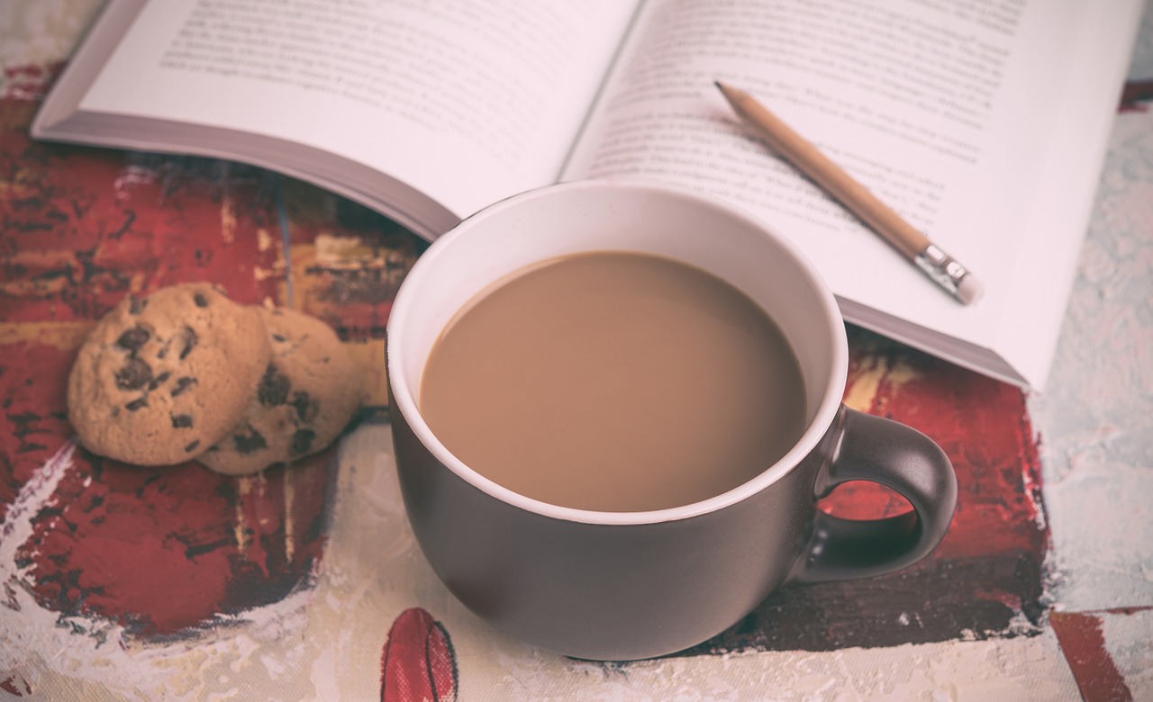 Image - coffee book pencil chocolate chip